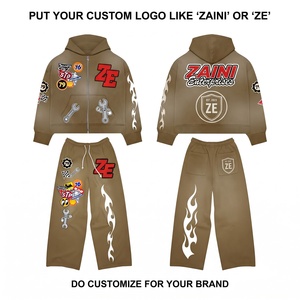 Ensemble de survêtement streetwear d'hiver pour homme ZAINI, en molleton de coton premium 350 GSM, sweat à capuche épais et pantalon large, impression personnalisée - Product Image 1