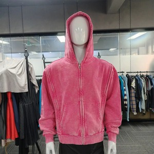Sweat-shirt à capuche unisexe à blocs de couleur, zippé, en polaire, coupe oversize décontractée, vert rose, coupe classique, pour l'automne - Product Image 2