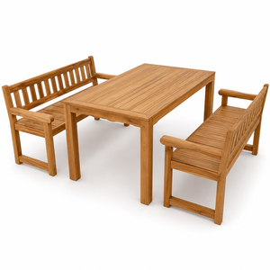 Modern Teak Wood Outdoor Dining <b>Table</b> Set with Garden <b>Bench</b> Patio Furniture for Hotel Villa Resort - Product Image 1