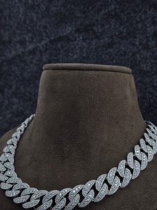 Men's Rhodium Plated 925 Silver Diamond Link Chain Necklace Hiphop Style Everyday Wear - Product Image 5