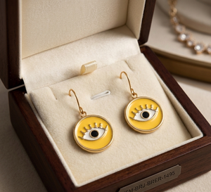 Pendientes Colgantes de Latón con Diseño Bohemio de Rayos de Sol y Ojo, Esmalte Amarillo, Talismán Protector, Resistentes al Deslustre, para Mujer, Fiesta, KENWAY - Product Image 1