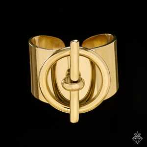 Bague de mode inspirée de la boucle de ceinture anti-ternissement Bold & Gold par PRAO Taille réglable - Product Image 2