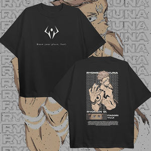 Camisetas de Verano de Algodón Tejido con Estampado OP para Disfraces de Cosplay al por Mayor, Estilo Urbano Oversize Negro Jujutsu Kaisen Ryomen - Product Image 6