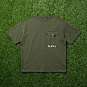 Camiseta Verde Oliva para Hombre, Estilo Utilitario, Cuello Redondo, Manga Corta, Casual, Streetwear, Algodón, con Bolsillo - Product Image 6