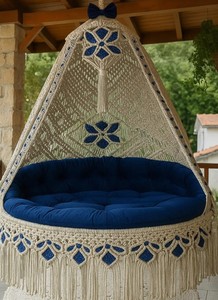 Yellow Handmade Macrame <b>Swing</b> Chair, Boho Hanging <b>Hammock</b>, Indoor Outdoor - Product Image 1