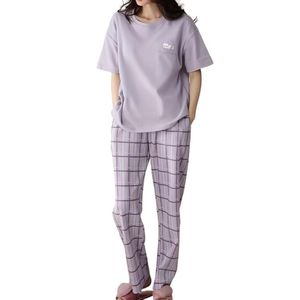 Ensemble de vêtements de détente en coton pour femmes, chemise et pyjama décontracté, combinaison de nuit confortable - Product Image 1