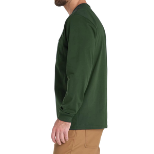 Men's Green Long Sleeve Crew Neck T-Shirt With Chest Pocket Regular Fit Casual Wear 100% Cotton Jersey Fabric - Product Image 2