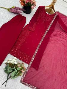 DESIGNER GEORGETTE EMBROIDERY SEQUENCE WORK <b>TOP</b> PALAZZO WITH DUPATTA <b>MAROON</b> 79209 - Product Image 4