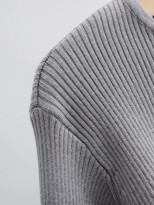 Women's Knitted Long Sleeve <b>Crop</b> <b>Top</b> Asymmetric O-Neck Casual Solid Color - Product Image 4