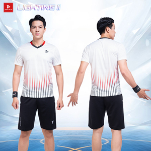 Camiseta Deportiva Unisex con Cuello en V, Manga Corta, a Rayas, Transpirable, de Poliéster, Corte Regular, para Bádminton, Pickleball, Tenis, LIGHTING II JP - Product Image 2
