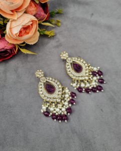 Handcrafted Tear Drop Antique <b>Gold</b> Plated Faux Gemstone Pearl Cluster <b>Dangle</b> <b>Earrings</b> For Women Reception Party Wear Collections - Product Image 4