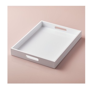 Plateau de vanité élégant blanc brillant en MDF de qualité supérieure avec poignées découpées – Présentoir de luxe pour hôtels et boutiques - Product Image 4