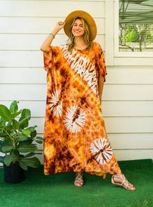 Beautiful Elegant Handmade Indian Cotton <b>Kaftan</b> for Women Half Sleeve Long Maxi Tie Dye Straight Wholesale Prices Great Gift - Product Image 3