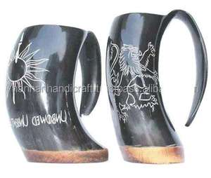Tasses à boire en corne naturelle, faites à la main, durables, rondes, de style antique, de haute qualité, pour usage domestique, en provenance d'Inde - Product Image 2