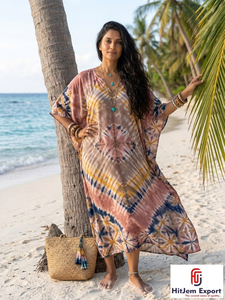Printed <b>Kaftan</b> Dress Women Loose Fit Elegant Beach Wear Soft Fabric <b>Summer</b> Cover Up Resort Island Wholesale Manufacturing Supply - Product Image 6