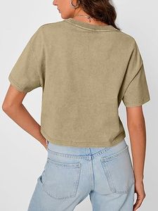 Vente en gros – Nouveaux designs de t-shirts courts vintage 100 % coton pour femmes – T-shirts courts vintage de haute qualité pour filles – Respirants - Product Image 4