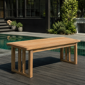 Felcia Modern Outdoor Dining <b>Bench</b> with Natural Teak Finish <b>Legs</b> and Bold Geometric Design - Product Image 4