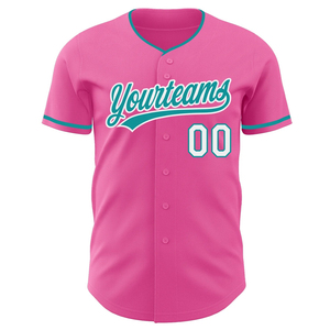 เสื้อเบสบอลสีชมพูแบบกำหนดเองพร้อมชื่อทีมและหมายเลขพิมพ์สกรีน สำหรับผู้ใหญ่ แขนสั้น ระบายอากาศได้ดี ผลิตจากโพลีเอสเตอร์ - Product Image 1