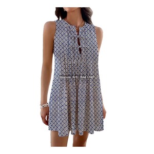 Robe courte de plage imprimée élégante et tendance, design tendance, en tissu de coton pour femmes et filles - Product Image 6