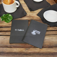 Carnet de style livre personnalisé en cuir PU souple nickelé avec logo gravé, certifié ISO, élégant et durable pour restaurants et hôtels (vente en gros)