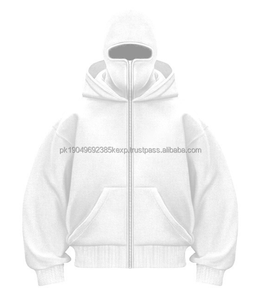 Sweat à capuche zippé double couche à épaules tombantes, masque intégral balaclava streetwear vierge pour homme, qualité supérieure, vente en gros économique - Product Image 5