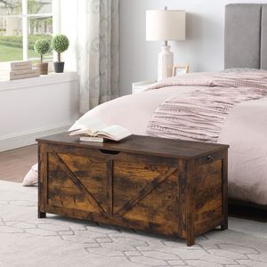 Banco de Almacenamiento Rústico Marrón Retro con 2 Bisagras, Fácil de Montar, para Recámara o Entrada - Product Image 5
