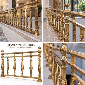 Rampe en métal élégante avec balustres tournés à motifs de feuilles et embouts décoratifs, balustrade en métal - Product Image 5