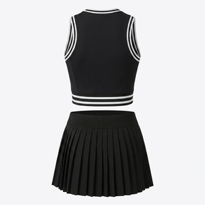 Women's Sporty Solid Pickleball Tank Top Pleated Skirt Set Spandex Material Quick Dry Elastic Waist Sleeveless O-Neck - Product Image 3