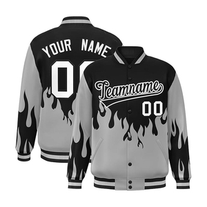 <b>Men's</b> Custom Varsity <b>Jacket</b> Black Gray Personalized Name Number <b>Letter</b> Design Stand Collar Regular Fit Embossed Printing Quick - Product Image 1