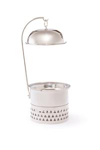 Calentador de Alimentos de Lujo Dorado con Acabado Cepillado, Tapa de Cúpula Colgante y Base Perforada Elegante para Hostelería y Eventos de Buffet - Product Image 5