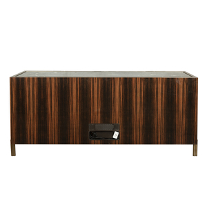 Buffet en bois fait main de style Mid-Century Modern avec pieds en métal à motif soleil couchant – Meuble pour salon et hôtel - Product Image 3