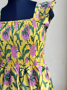 Robe longue vintage en coton indien, imprimée à la main, à motifs floraux, avec col carré, techniques de broderie, robe maxi - Product Image 4