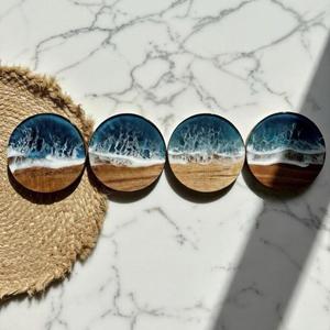 Handmade Modern Round Resin & Wood <b>Coaster</b> Set Natural Wooden <b>Drink</b> <b>Coasters</b> Epoxy Art Table Decor Housewarming Gift Collection - Product Image 2