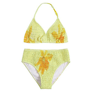 Ensemble de bikini imprimé tropical pour femme, haut triangle à col halter, bas taille haute, maillot de bain extensible en spandex et polyester - Product Image 2