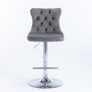 Modern 25-33 Inch Swivel Velvet Barstools with <b>Adjustable</b> Seat Height PU Upholstered Chrome Base Bar <b>Stools</b> for Home Bar - Product Image 2