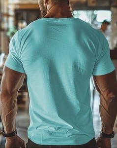 Men's Light Blue Solid Color Short Sleeve O-Neck T-Shirt Regular Fit Casual Knitted Style - Product Image 2