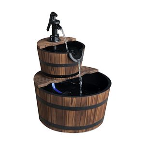 Fontana a Cascata Elettrica a 2 Livelli con Barile in Legno, Decorazione da Giardino Autoportante per Prato o Cortile, per Spazi Esterni - Product Image 1