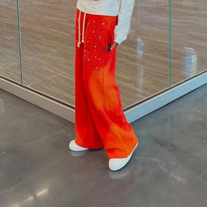 Men's Wide Leg <b>Pants</b> Gradient Orange Red <b>Sequined</b> Elastic Waist Casual Summer Lightweight Polyester Joggers - Product Image 2