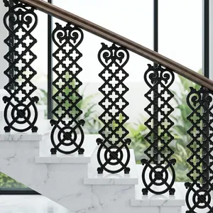 Panneau de rampe d'escalier en fer forgé orné, décorations en volutes, meneaux et balustres métalliques décoratifs pour rénovation d'escalier intérieur - Product Image 3