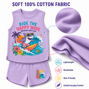 ชุดเสื้อกล้ามและกางเกงขาสั้นเด็ก Foxcotton Club สีพื้น ผ้าถัก 100% คอตตอน สำหรับฤดูร้อน สไตล์ลำลอง แขนยาว คอกลม - Product Image 5