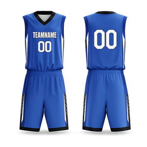 Unisex Blue Basketball Uniform Wholesale Sleeveless O-Neck Quick Dry <b>Athletic</b> Uniform Striped Design Elastic Waist Shorts - Product Image 1