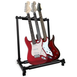 Support de Guitare Triple à 3 Emplacements, Présentoir de Sol Pliable et Portable pour Guitares Électriques, Acoustiques et Flying V, Rangement Sécurisé - Product Image 1
