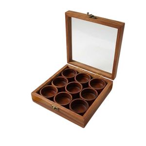 Premium Handcrafted Wooden Spice Box Traditional Masala Dabba with Hinged Lid Natural Wood Kitchen <b>Storage</b> Container For Sale - Product Image 1