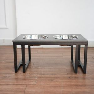 ชามสแตนเลสขาโลหะทำจากไม้อะคาเซียไม้วีเนียร์ไม้ MDF สำหรับใส่สัตว์เลี้ยงขนาด22.4x12x10.6นิ้ว - Product Image 3