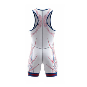 Débardeur de lutte sublimé pour homme, coupe ajustée, sans manches, motif abstrait rouge, blanc et bleu, qualité supérieure, vente chaude - Product Image 5
