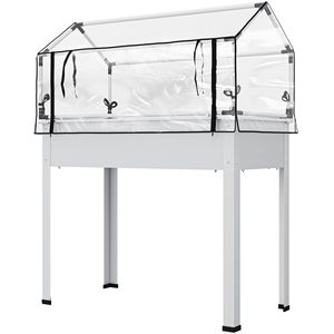 Fioriera Verticale Bianca Rialzata con Copertura a Serra e Foro di Drenaggio per la Coltivazione di Ortaggi - Product Image 1