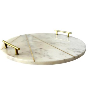 Luxury White Marble Rectangle <b>Decorative</b> Serving Tray Gold Flower Handles Modern Elegant Wedding Eco-Friendly Home <b>Kitchen</b> <b>Decor</b> - Product Image 5