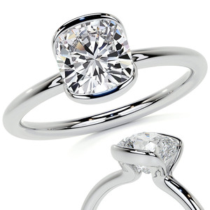 Anillo de Compromiso Solitario Gema Creative de Oro Amarillo de 14K con Diamante Cultivado en Laboratorio de Corte Cojín de Media Montura Pequeña, Certificado IGI - Product Image 6