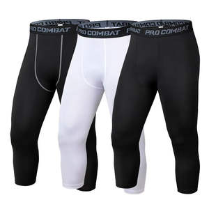 Pantalones de Compresión de Baloncesto de Secado Rápido y Alta Elasticidad para Hombre, Pantalones de Entrenamiento de Siete Puntos, Fibra de Algodón y Bambú, Logotipo Personalizado - Product Image 1