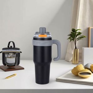 Custom Logo Stainless Steel <b>Insulated</b> Drinking Thermal Coffee <b>Mug</b> 40oz 2-in-1 Lid and Straw with Handle - Product Image 2
